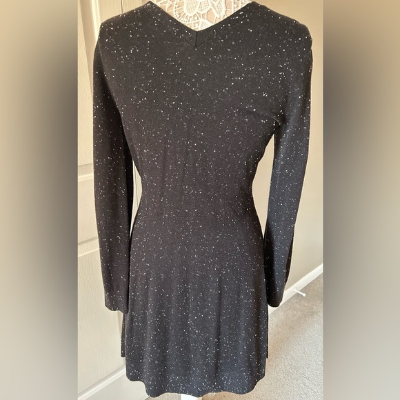 LOFT Faux Wrap Black with Speckles Sweater Dress. Size Medium - Picture 2 of 6